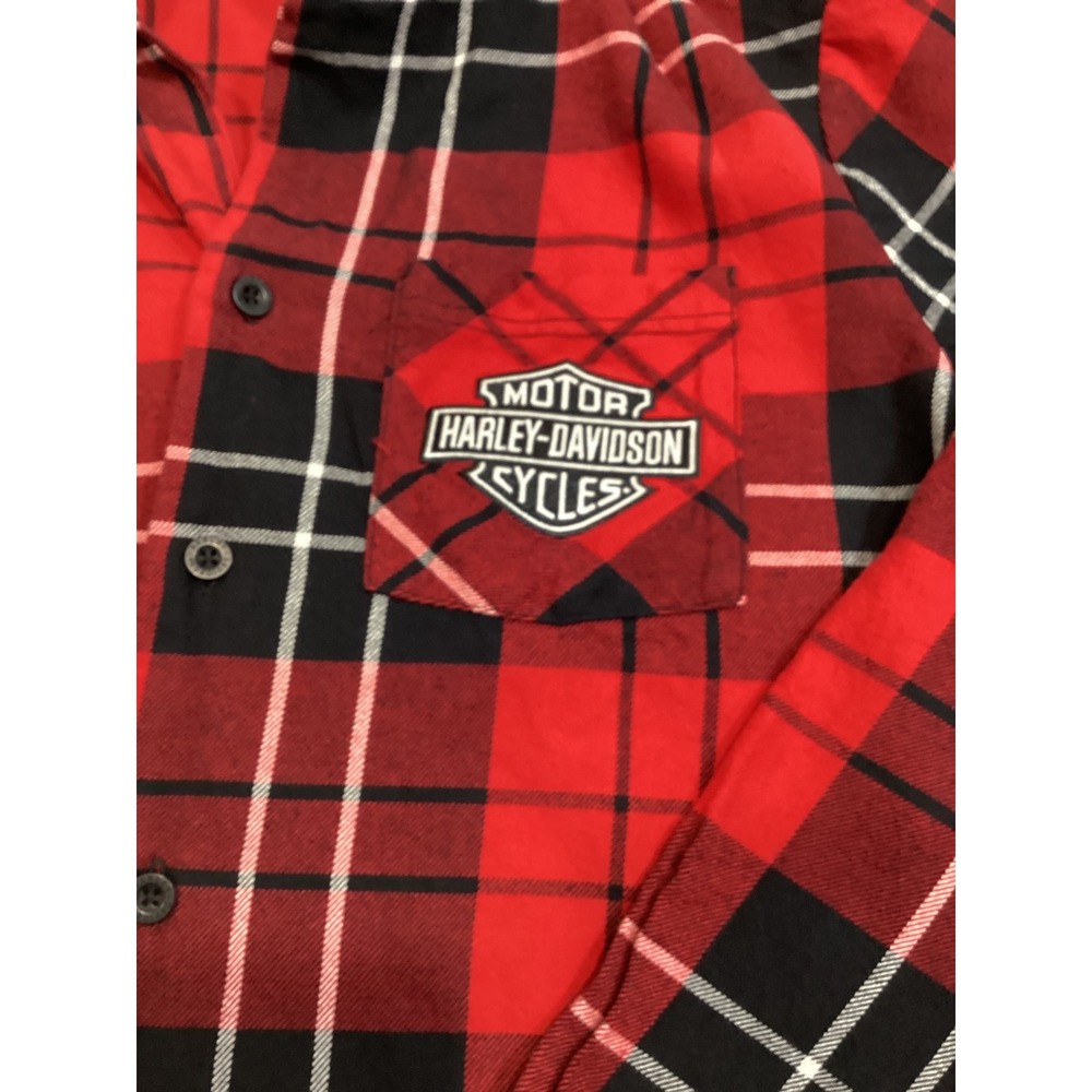 Harley-Davidson Mens Plaid Flannel Button Down Sleep Wear Top Logo Size Medium - Picture 4 of 7